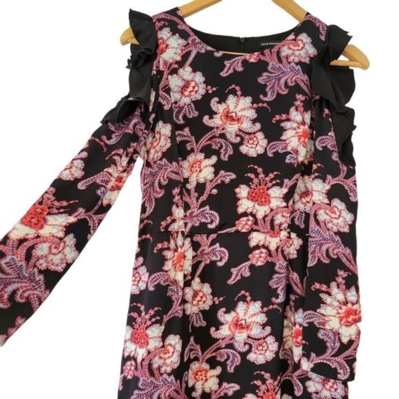 Club Monaco Teodora Cold-Shoulder Floral Print Mini Dress Size 4. - Picture 4 of 12